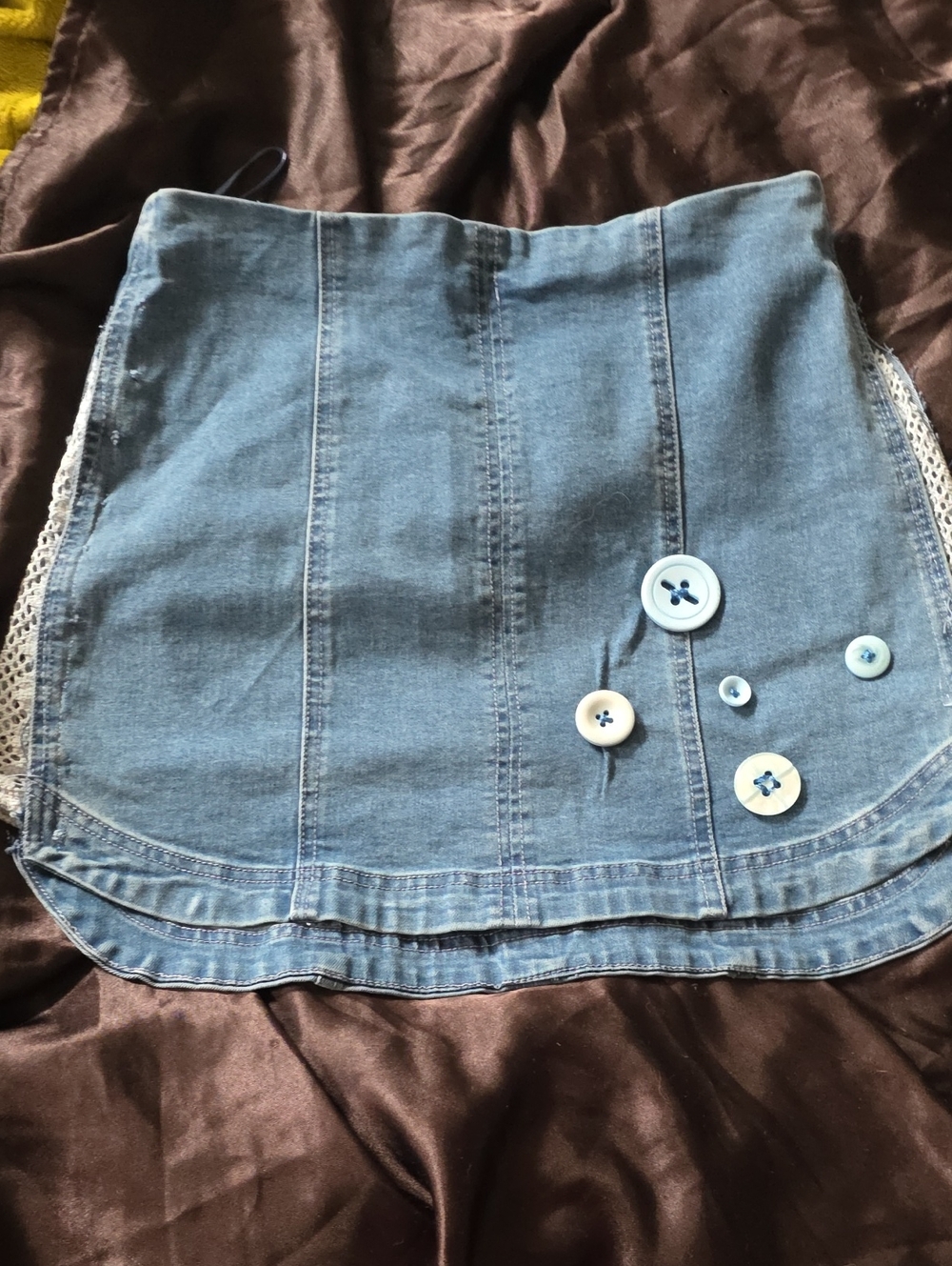 Altar'd State Light Blue Denim Mini Skirt with Decorative Buttons